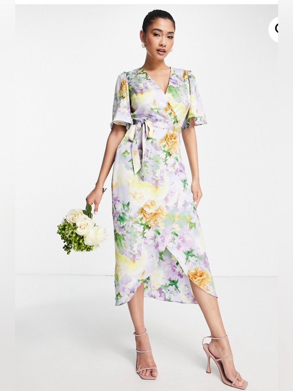 Liquorish London Floral Wrap Midi Dress Purple Yellow Size US 4 UK 8 NWT
